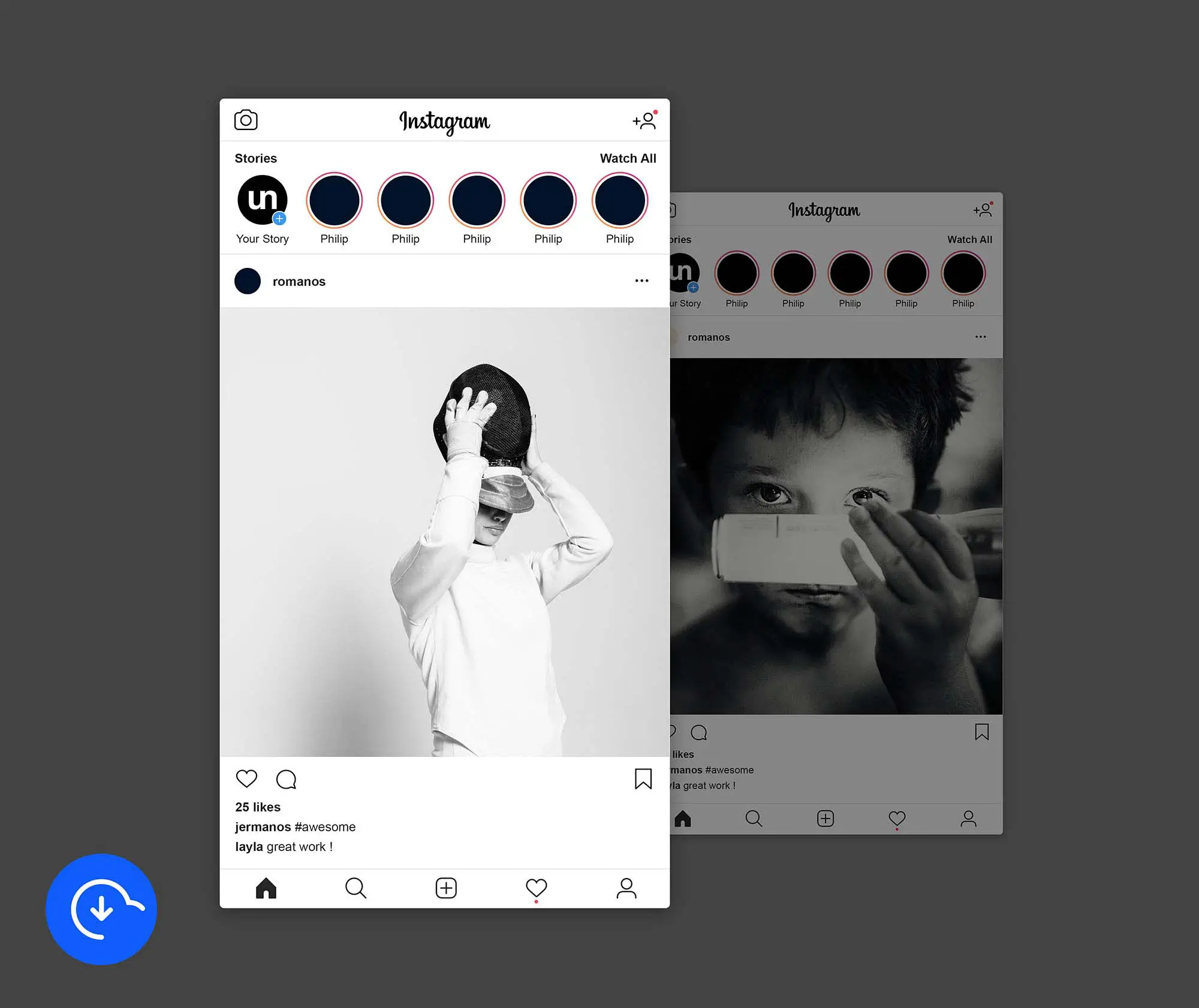 Instagram ポスト モックアップ 2019 (PSD) -