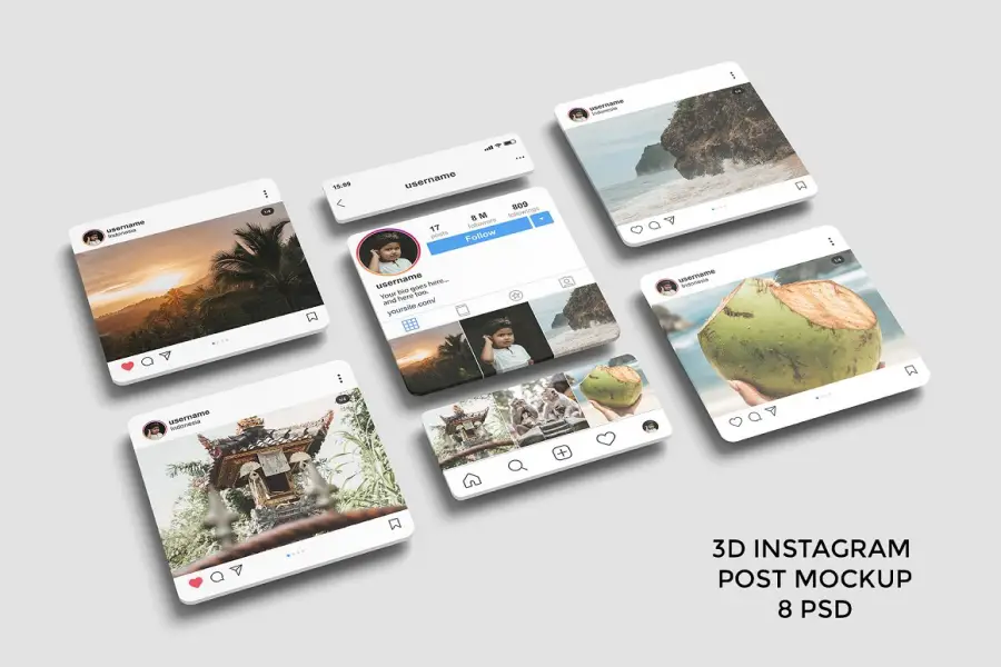 3D Instagram投稿モックアップ -