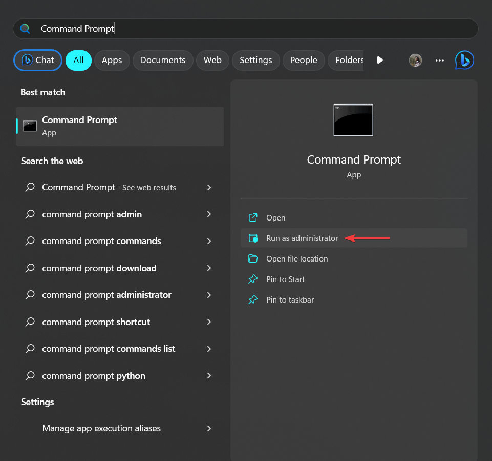 esegui come prompt dei comandi dell'amministratore