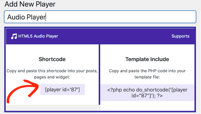 Placing an audio player widget using shortcode