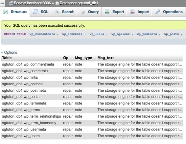 восстановить таблицу базы данных mysql