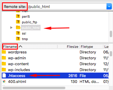 arquivo htaccess no filezilla