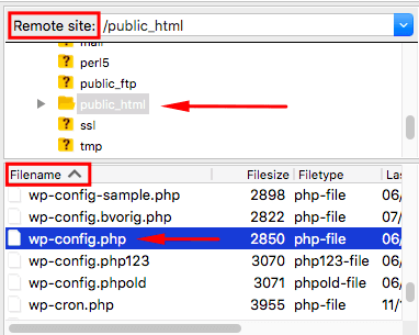 arquivo wp-config no filezilla