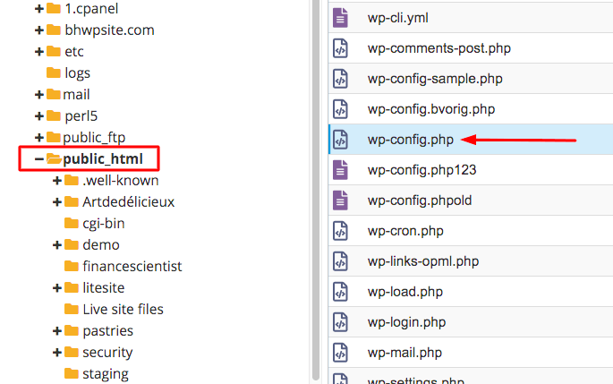 arquivo wp-config no public_html