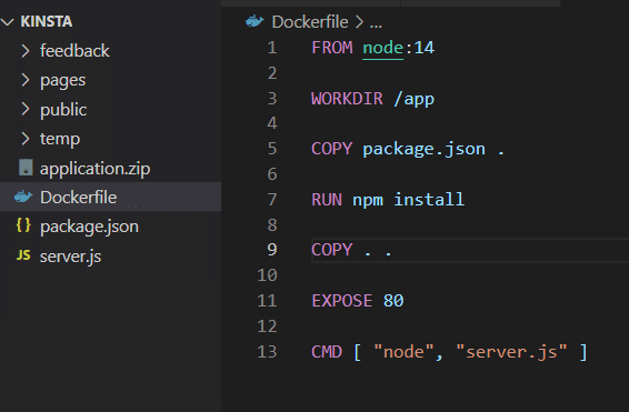 Capture d'écran : Dockerfile modifié pour supprimer l'attribut VOLUME.