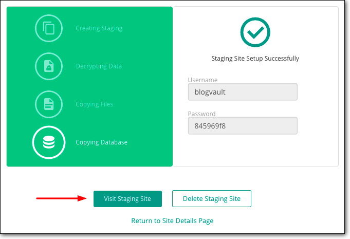 получить доступ к промежуточной среде blogvault wp