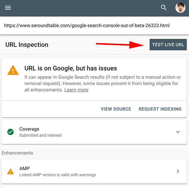 tombol uji langsung alat inspeksi url google search console