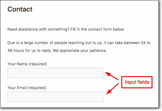 campi di input del modulo contant