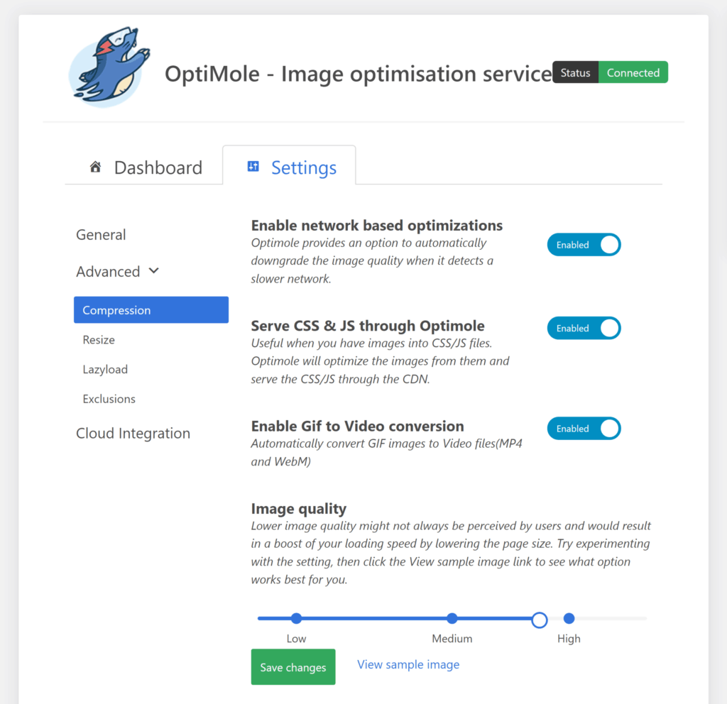 Optimole 壓縮設置