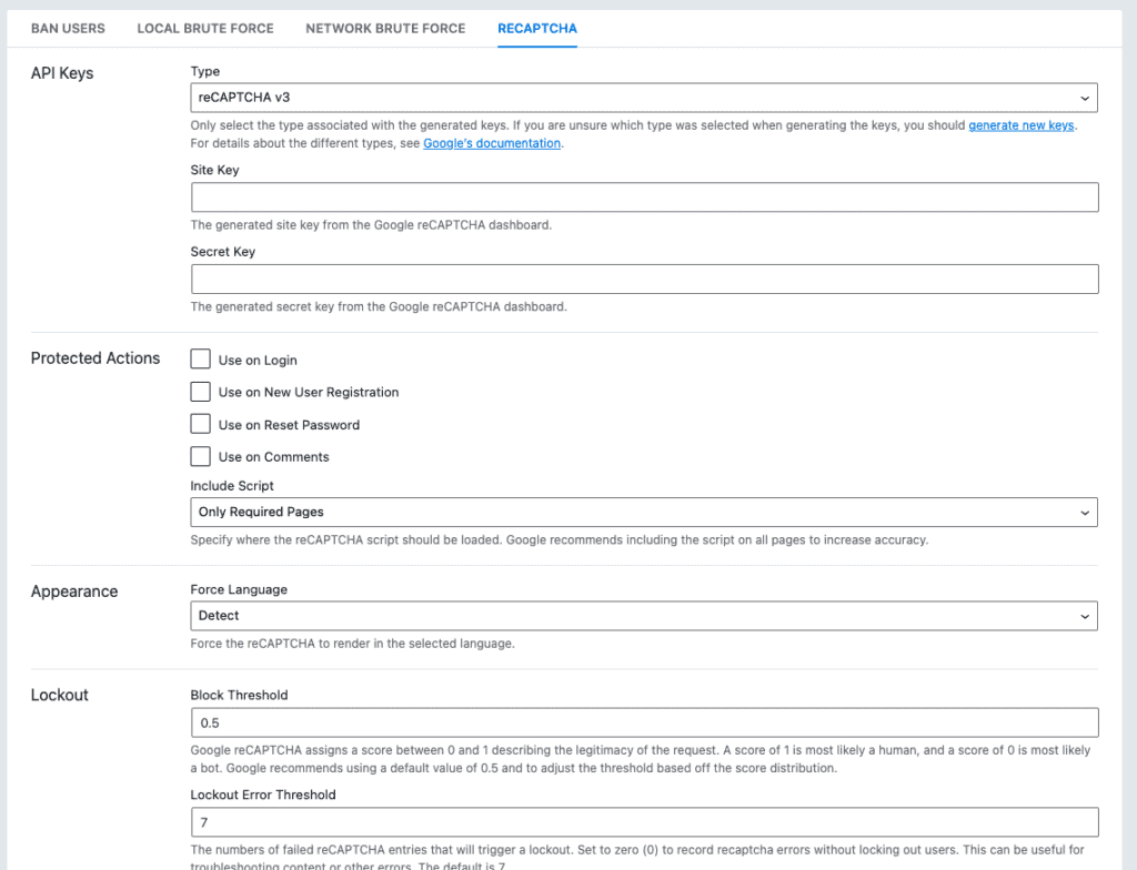 painel Recaptcha de segurança do ithemes