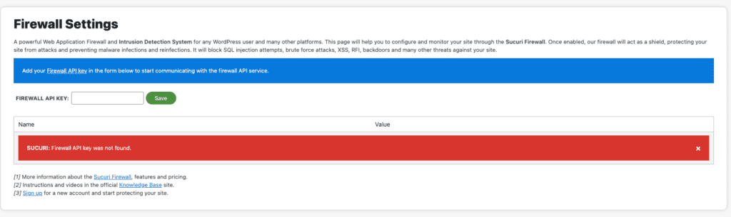 Configurações do firewall Sucuri