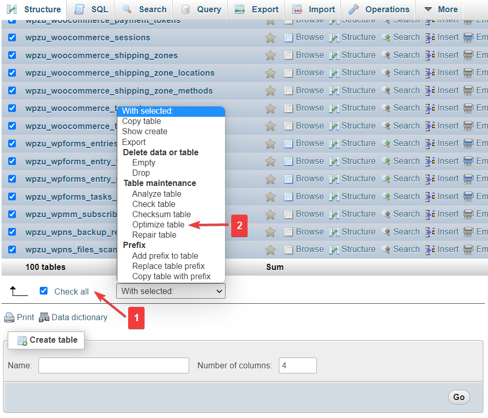 在 wordpress phpmyadmin 中優化表