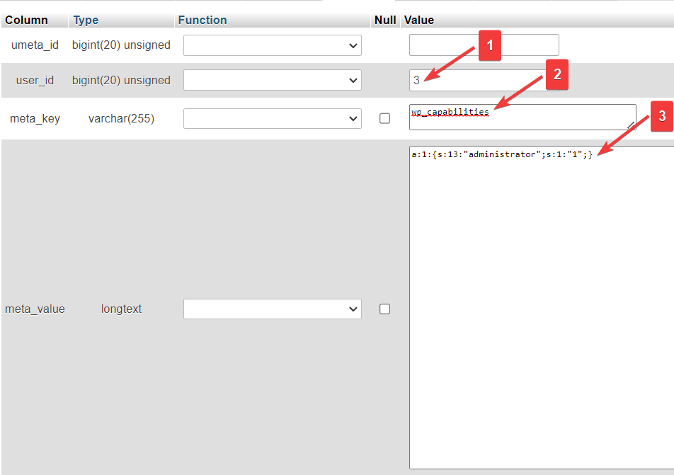 在 phpmyadmin 中編輯用戶元描述