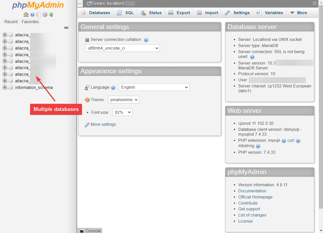 多個 phpmyadmin 數據庫