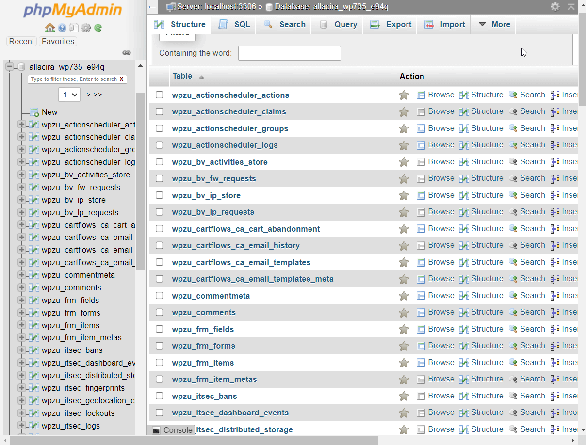 wordpress phpmyadmin 數據庫