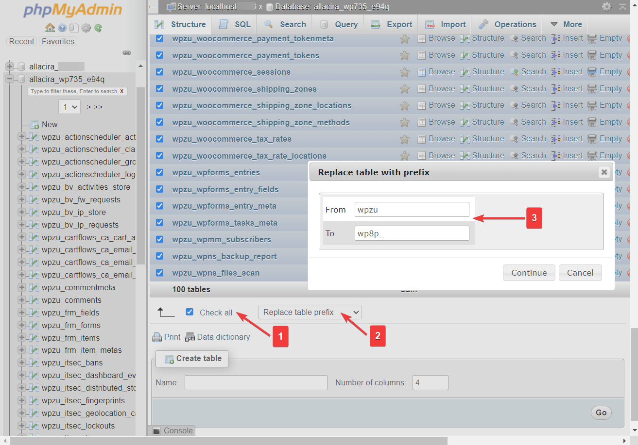 在 phpmyadmin 中重命名數據庫前綴