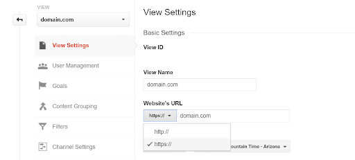 mise à jour de l'URL par défaut de la vue google analytics vers la version https