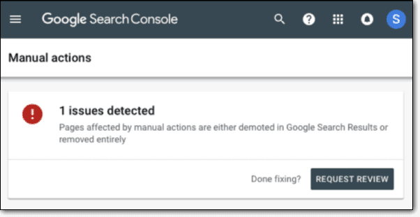 actions manuelles de la console de recherche google