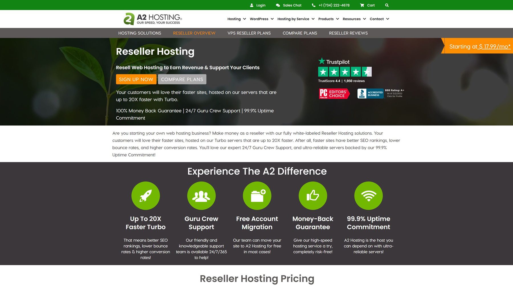 hosting reseller wordpress terbaik - A2 hosting