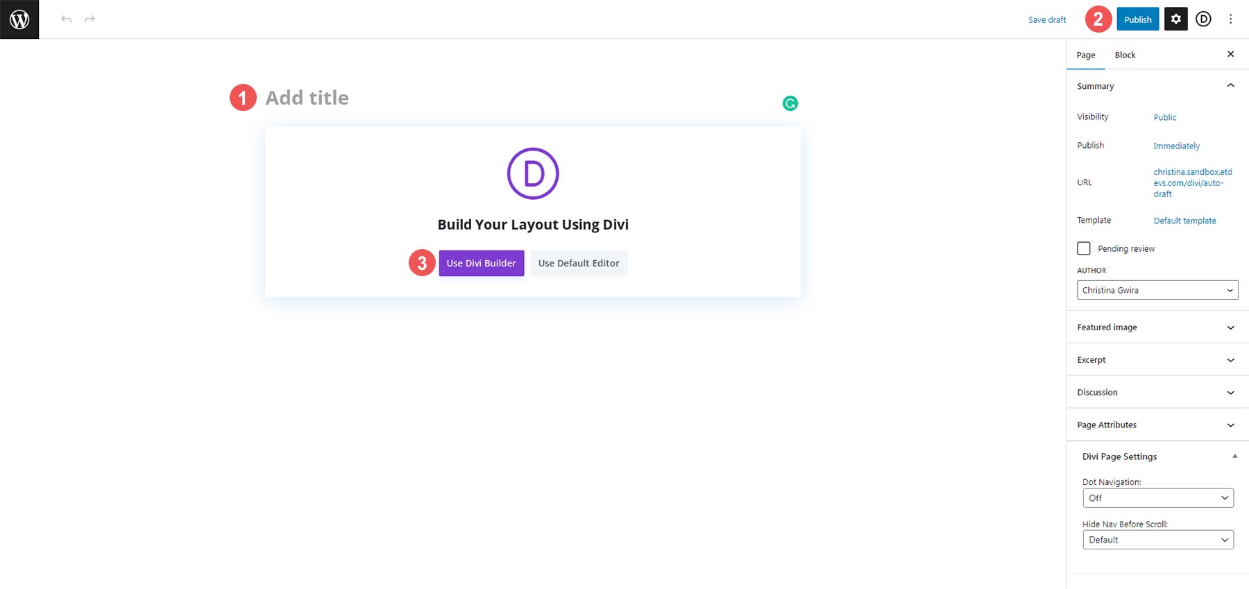 Beri judul dan terbitkan halaman baru sebelum mengaktifkan Divi Builder