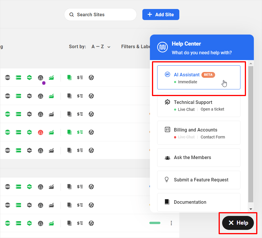 WPMU DEV AI 助手 - 幫助按鈕