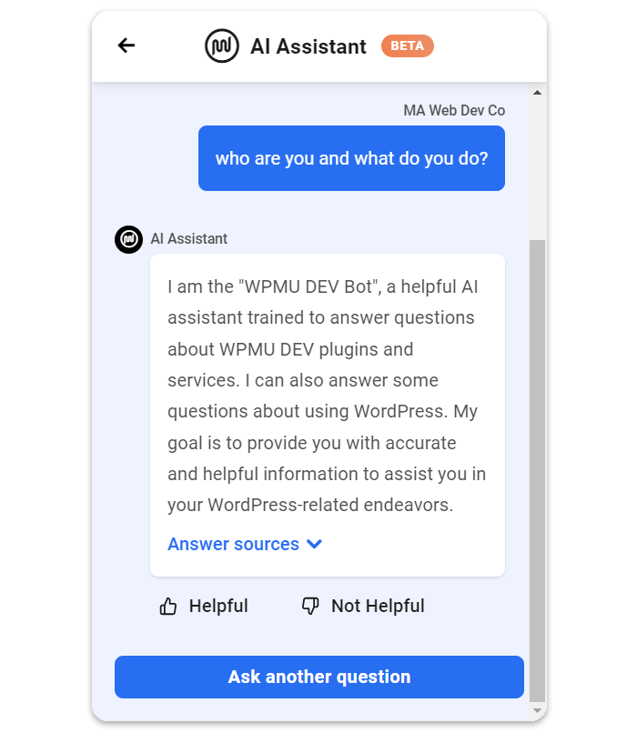 WPMU DEV Ai 助手界面。