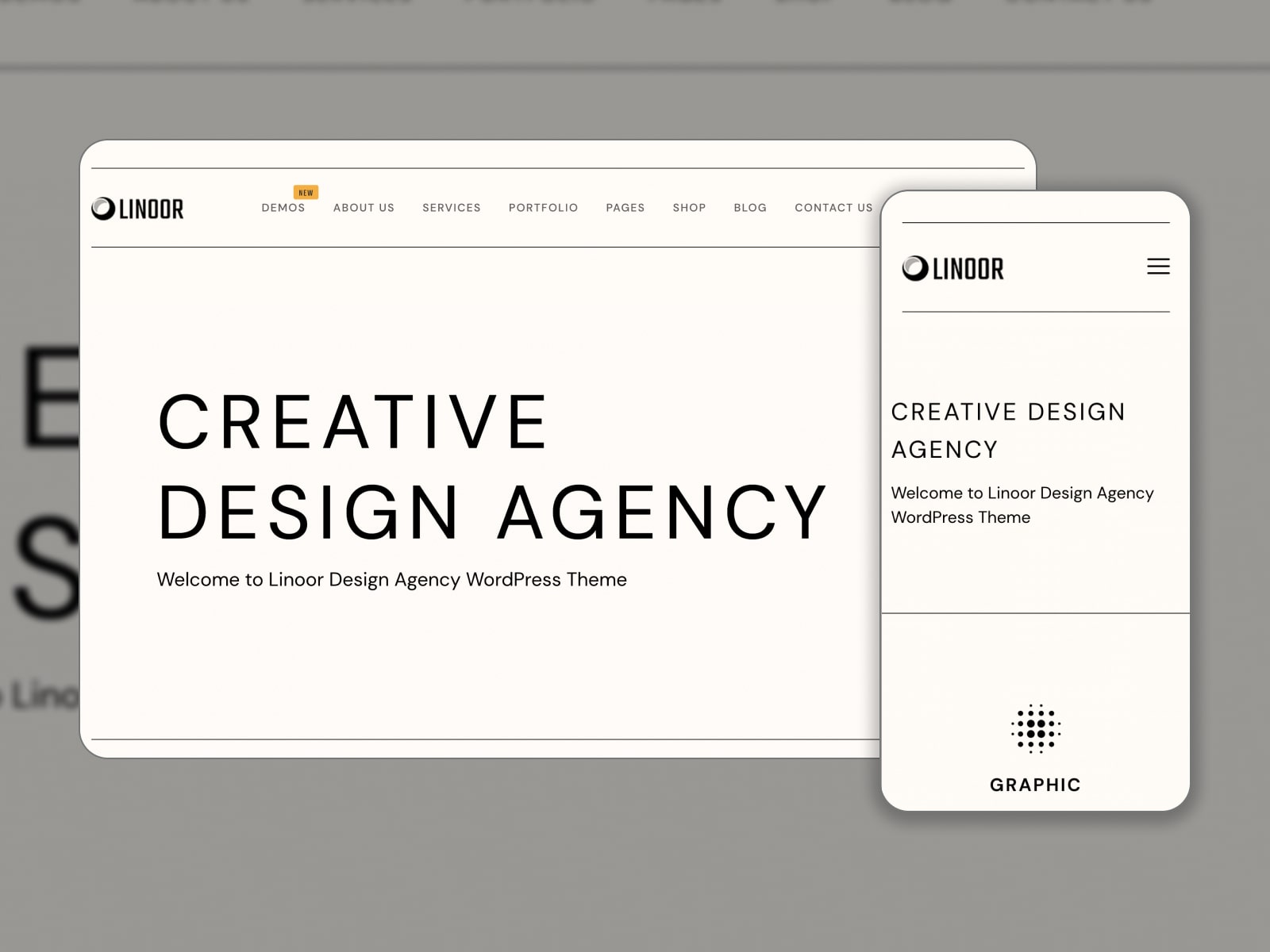 Colaj al temei agenției digitale Linoor WordPress în modul light.