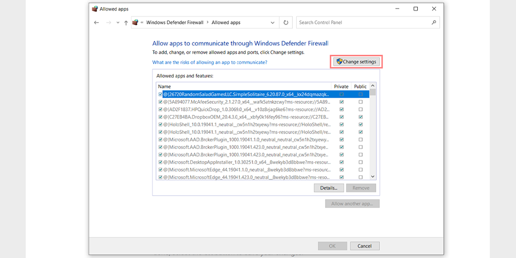 Allowed Apps in Windows Defender Firewall