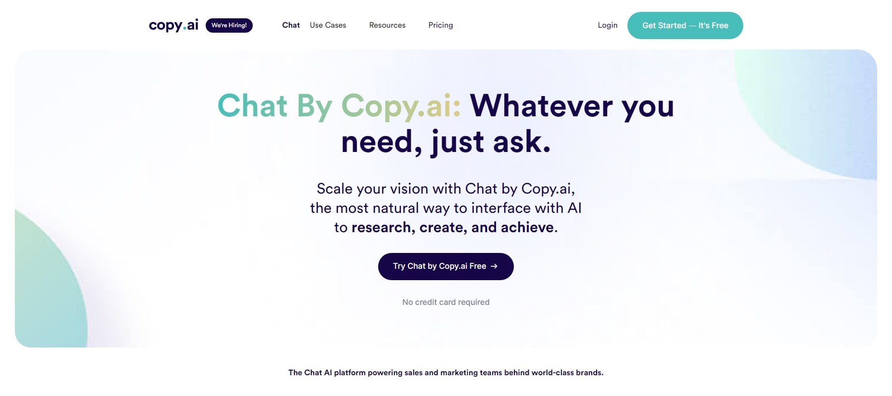 Chat par Copy.ai Landingpage avril 2023