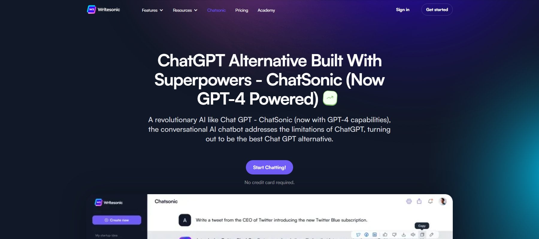 Página inicial dos chatbots Writesonic AI abril de 2023