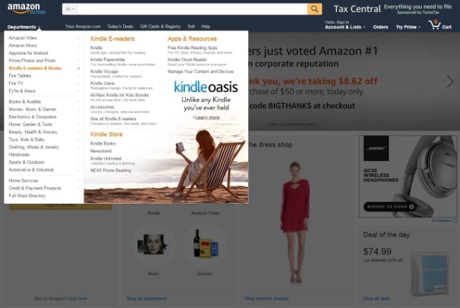 Una home page di Amazon