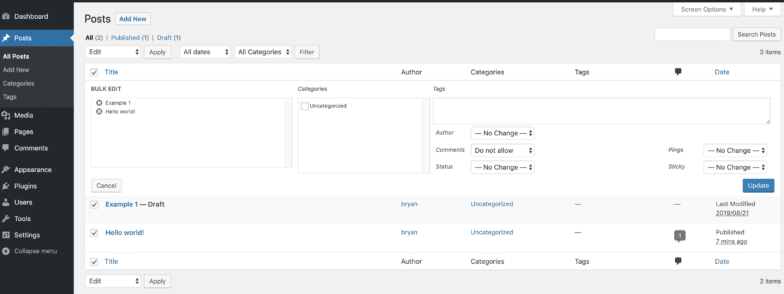 Captura de tela das configurações na guia de postagens.