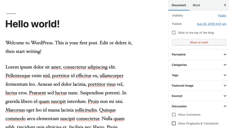 Exemplu de postare WordPress Hello World