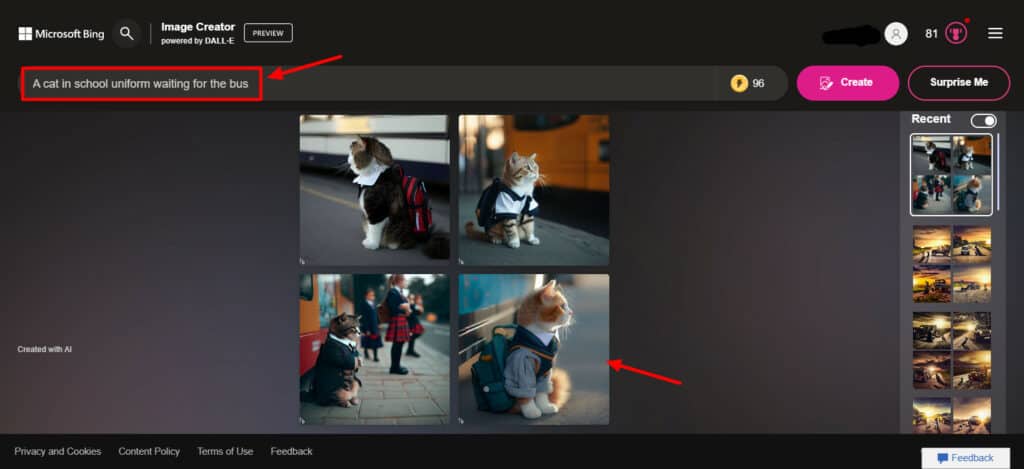 Fournir une invite dans Bing Image Creator