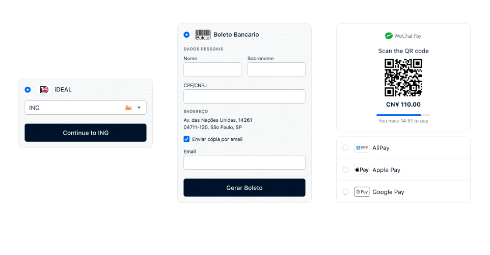 Contoh opsi checkout Adyen