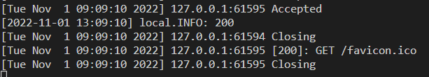 Journaux du terminal indiquant le code d'état