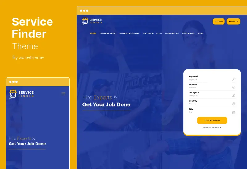 Service Finder Theme - 공급자 및 비즈니스 목록 WordPress Theme