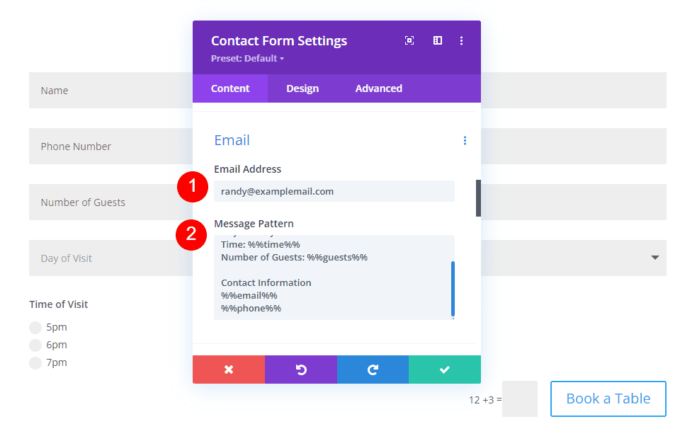 Esempio di modello di messaggio di prenotazione del ristorante