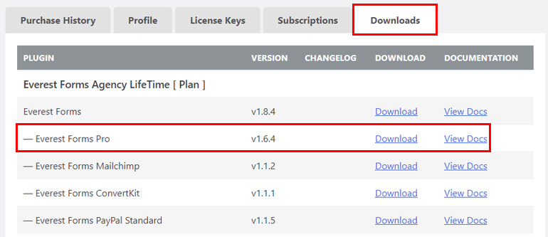 قم بتنزيل Everest Forms Pro Zip