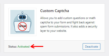 Benutzerdefiniertes Captcha-Addon aktiviert