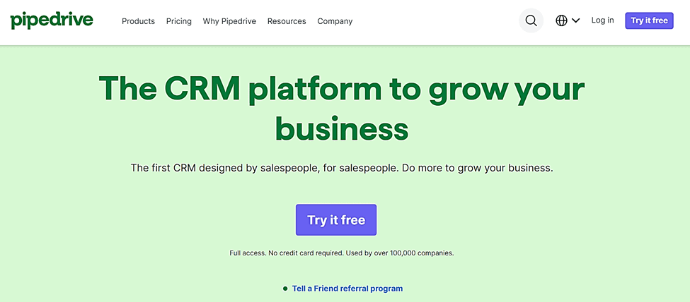 Альтернативы HubSpot: домашняя страница Pipedrive