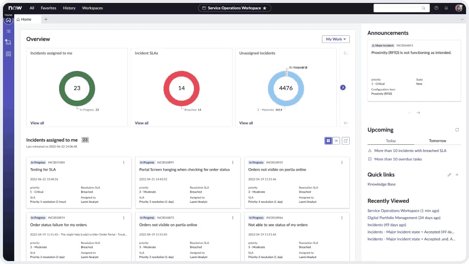 Interface de la solution de service desk de ServiceNow ITSM