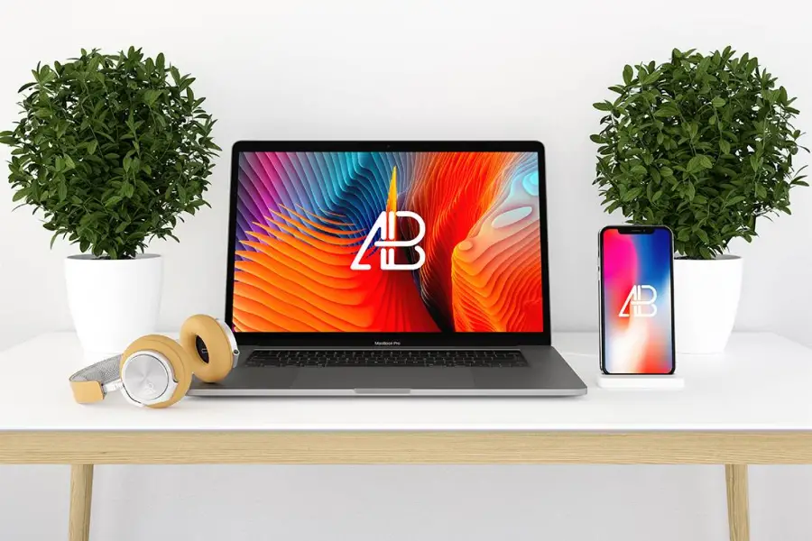 Modern iPhone X และ Macbook Pro Mockup Vol.2 -