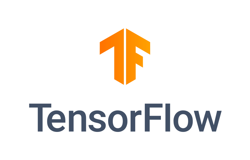 โลโก้ TensorFlow สร้างขึ้นจากครึ่ง T และ F และชื่อ “TensorFlow” ด้านล่าง