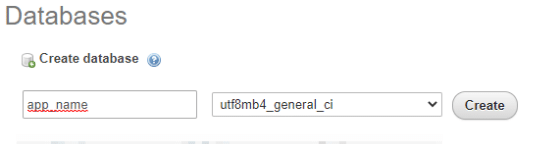 แบบฟอร์มสร้างฐานข้อมูลใน PHPMyAdmin