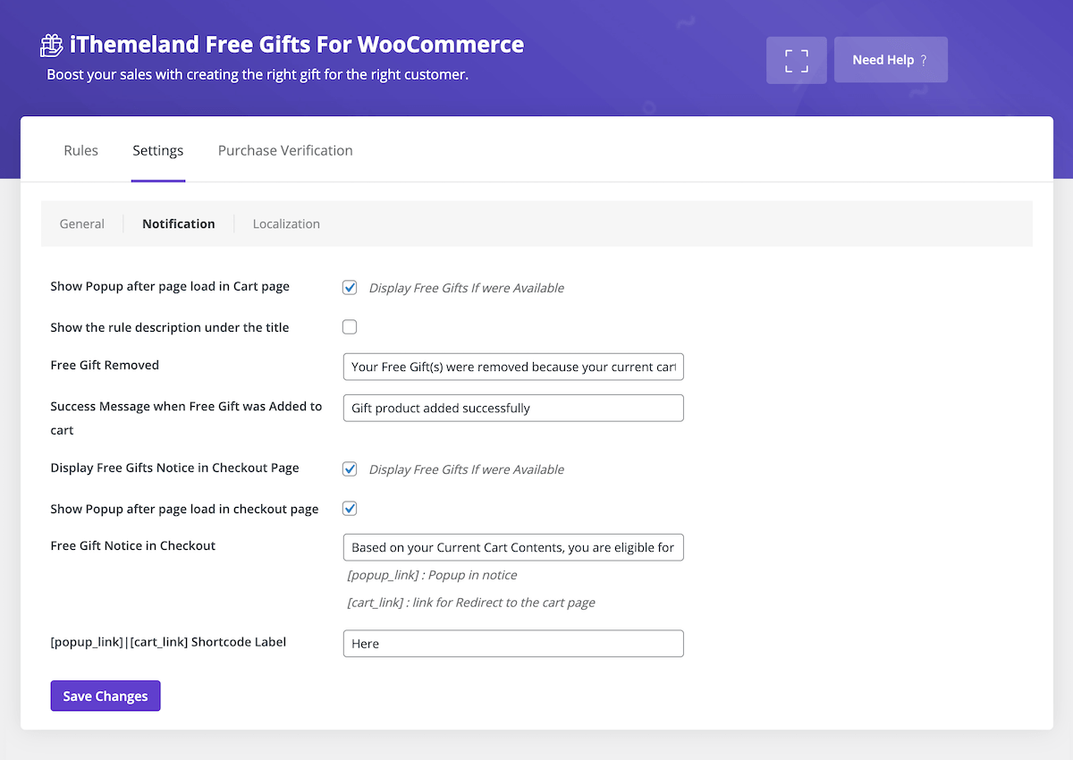 WooCommerce 設置通知的免費禮物