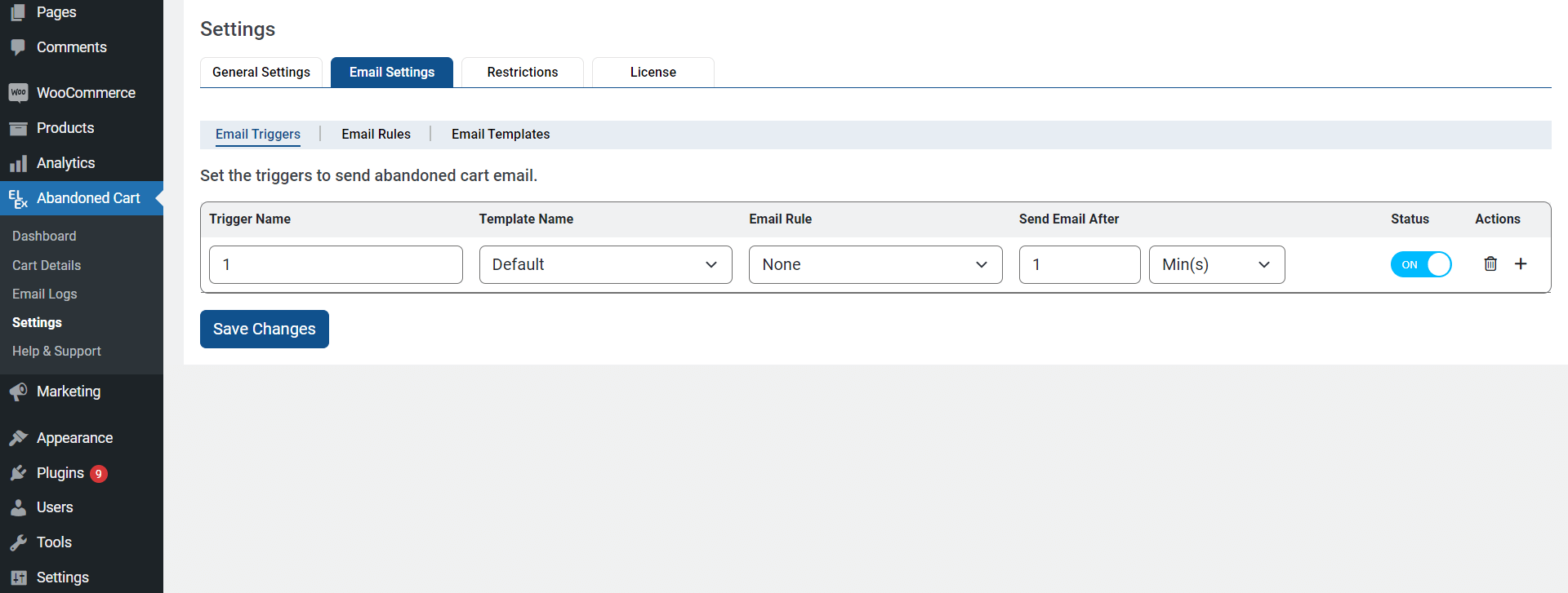 ELEX WooCommerce 放棄されたカートの回復メールトリガー