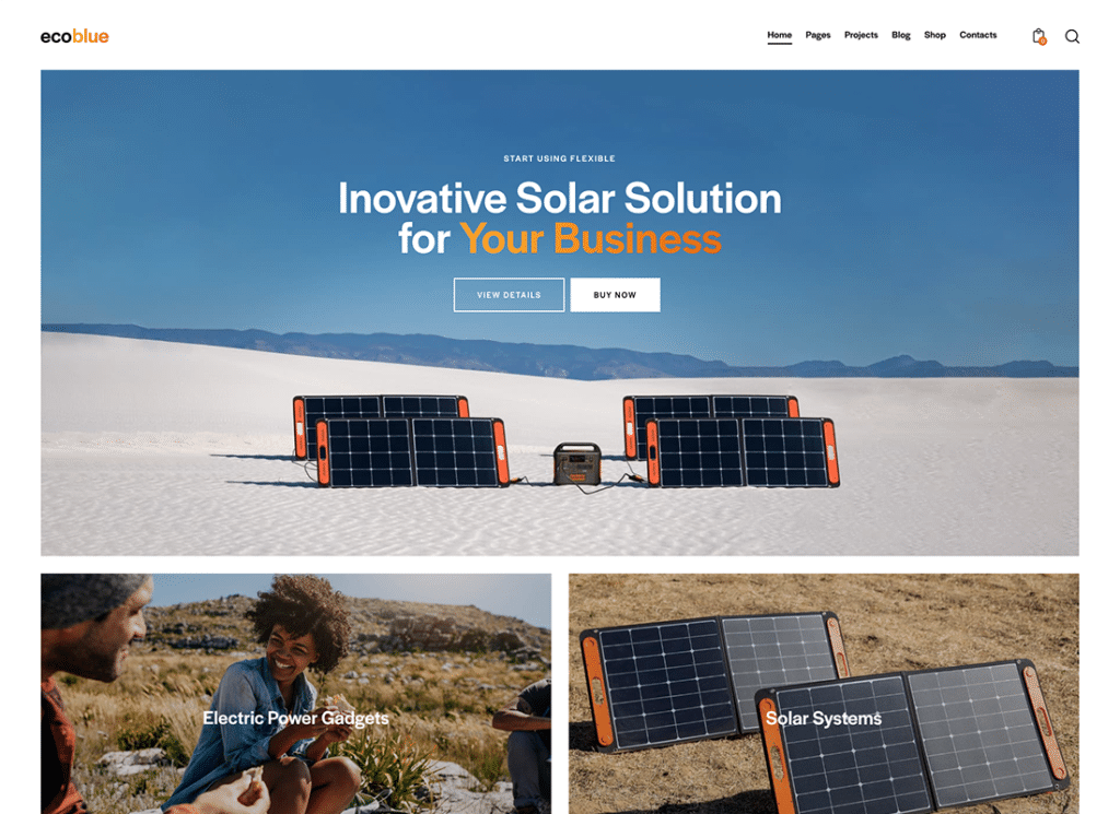 อีโคบลู | ธีม WordPress ของ Power Station & Solar Kits