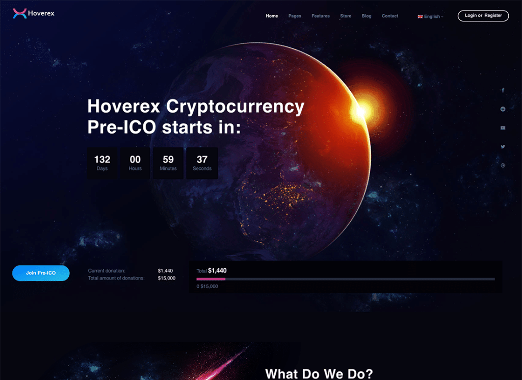 Hoverex | Thème WordPress Crypto-monnaie, NFT & ICO + Espagnol