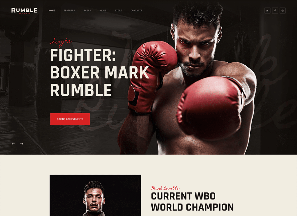 Rumble | Tema WordPress de luta de boxe e artes marciais mistas